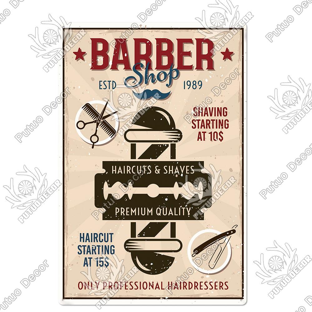 Putuo Decor Vintage Tin Sign Plaque Metal Iron Painting Wall Art Posters for Barber Shop Decoration Accessories Man Cave Home