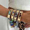 Ingemark Punk Elegant Leopard Print Floral Pattern Ribbon Bracelets Women Trendy Texture Gold Color Metal Wide Bangles Jewelry