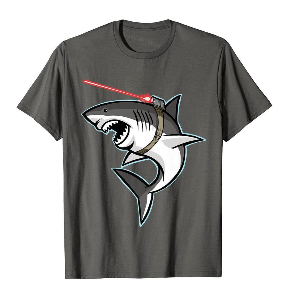 Shark With Laser Beam Premium T-Shirt Cartoon T Shirts For Men Cotton Tees Kawaii Men Clothing Europe Special