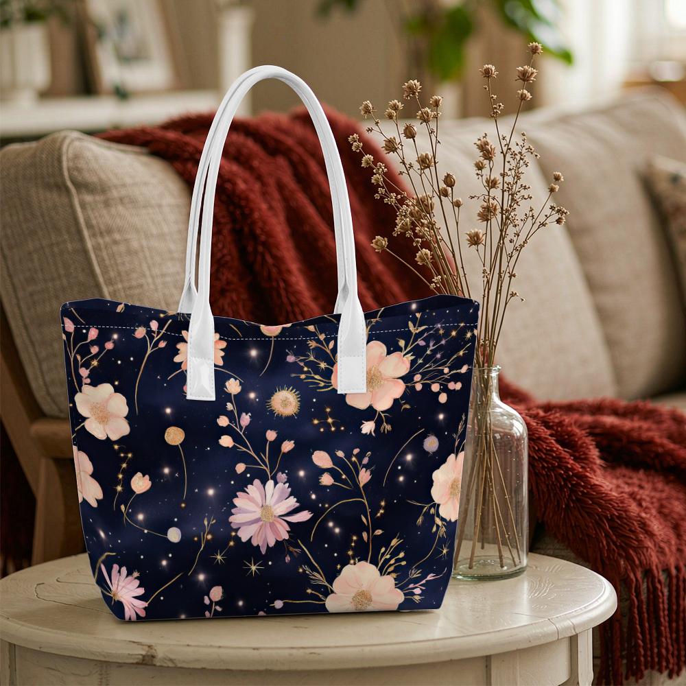 Elegant Floral Print Tote Bag for Women Casual Large Capacity Handbag for Daily Commute Travel Shopping