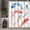 1pc Chinese Style Red and Blue Carp Ink Painting Shower Curtain, Bathroom Decoration, Including Bath Curtains and 12 Hooks, Bath