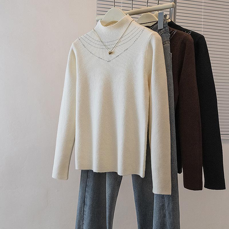 

Plus Size Women s Korean Winter Knit Top with Trendy Hot Drill Design - Slimming & Stylish 4XL абрикосовий