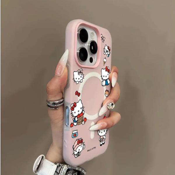 KT Cat Cute Magnetic Apple Suction Case for iPhone 17 Pro Max, 16, 15 Pro, 14 - New Cartoon Style