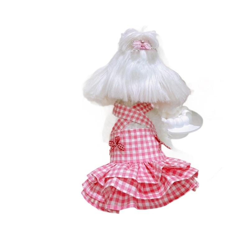 Pet Plaid Dress Cute Bow Vest Suspender Skirt Fluffy Skirt Cute Puppy Dress Outfit Puppy Dog Dresses for Small Dogs