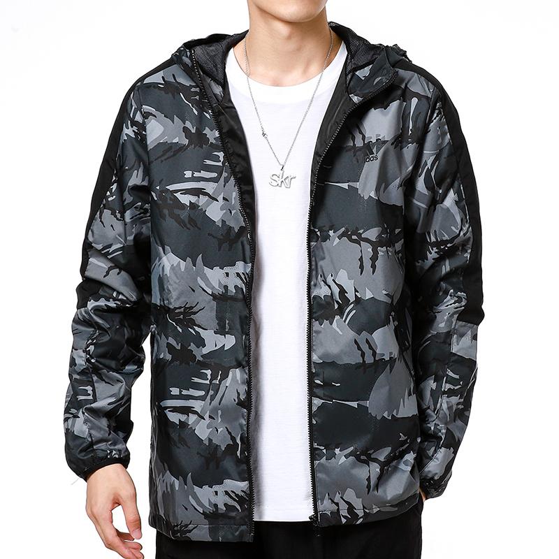 Adidas Camouflage Sports Hooded Casual Running Jacket Men Outerwear Black H40232