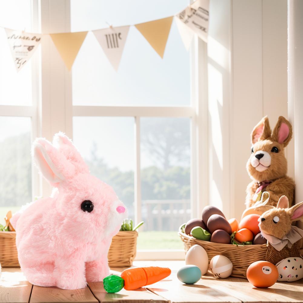 Easter Bunny Toy Plush Rabbit Easter Electronic Interactive Toy Bunnies Can Walk and Talk with Sounds and Movements for Gift