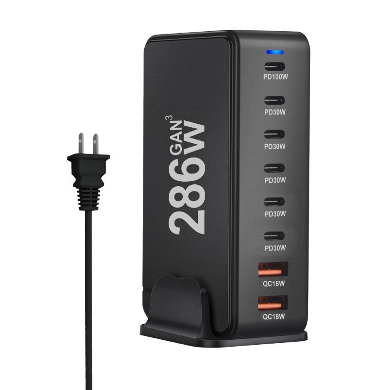 Multiports Charging Station with 286W Output, 6 USB C and 2 USB Slot Desktop Charging Holder Stand for Tablet Phones
