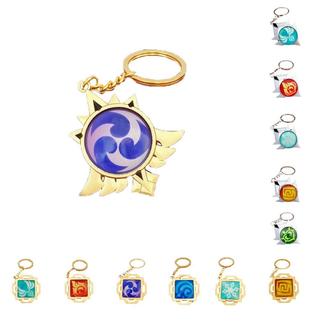 Seven Impact Genshin Elements Keychain Geo Anemo Electro Dendro Hydro Pyro Cryo