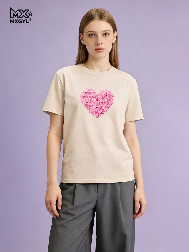 2026 New Style Heart-shaped Print Thin Female Print Summer Short Sleeve T-shirt Women Clothes Aesthetic Graphic T Shirts