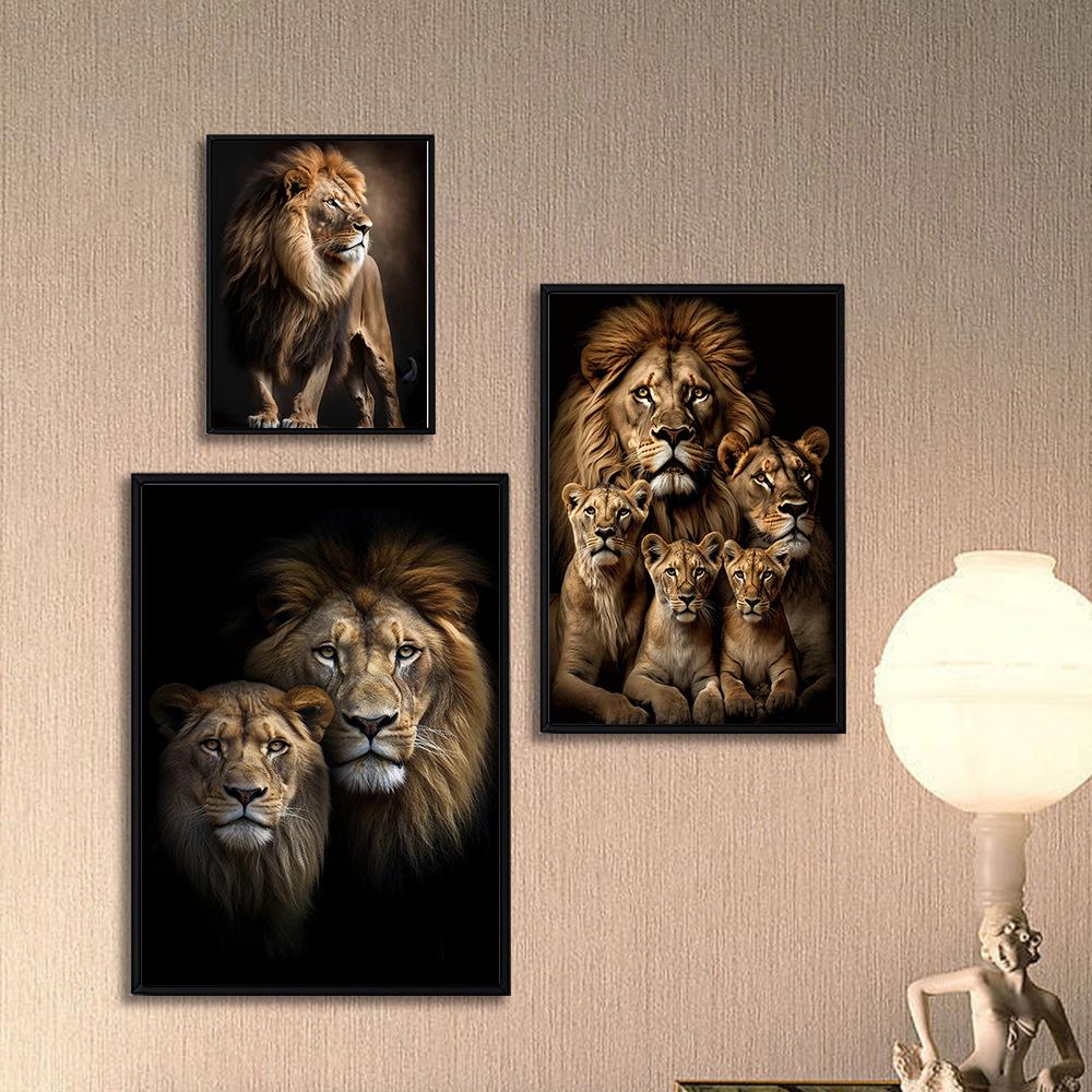 Modernes Tier Löwen Liebe Wandkunst Poster und Drucke Heimdekor Schwarz Weiß Leinwandmalerei für Wohnzimmer Schlafzimmer Geschenk