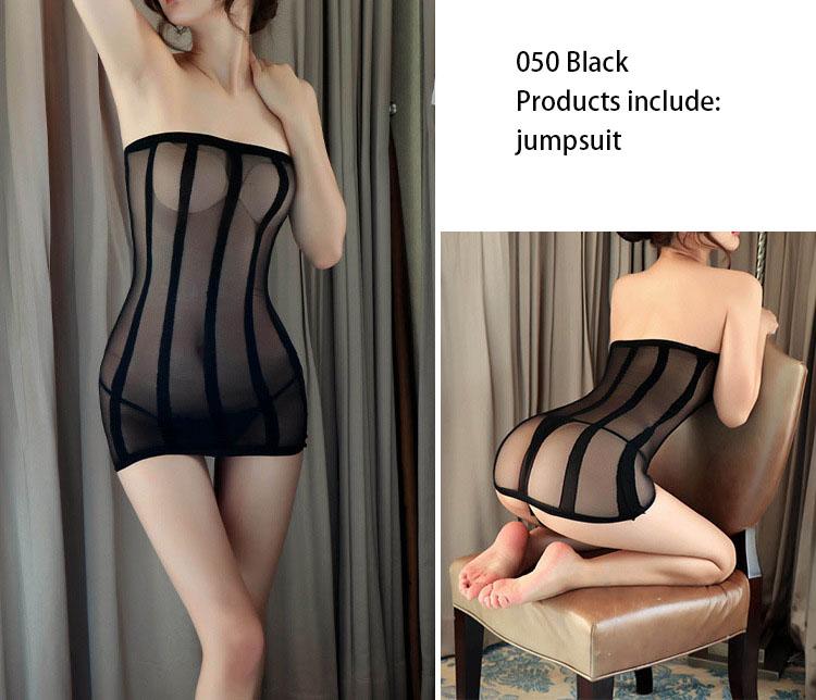Transparent Seductive Sexy One-piece Mesh Dress Silk Stockings Pajamas Open File Sexy Underwear Woman