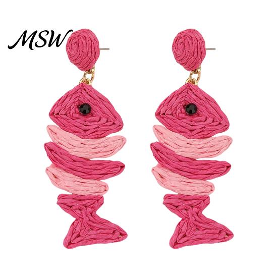 Hand-woven Earrings 1 Pair Boho Raffia for Women, Handmade Rattan Fish Shape Vacation Photo Accessories Earrings, Bohemian Straw Drop Dangle
