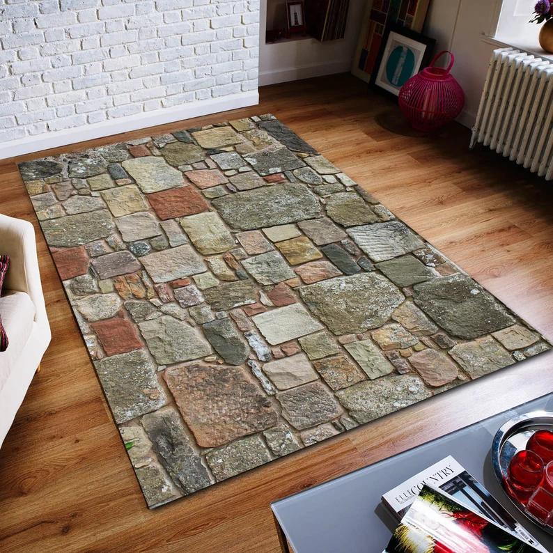 Stone Pattern Carpet Stone Rug Pattern Rug Aesthetic Rug Living Room Rug Modern Rug Washable Rug Area Rug Home Decoration