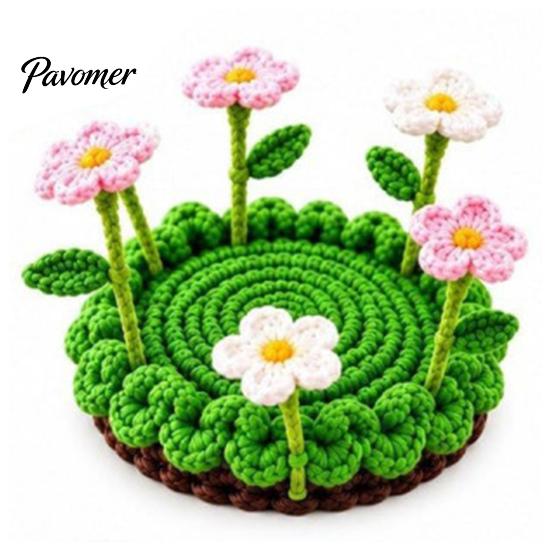 Decorative Tea Cup Pad Blooming Crochet Coaster, Handmade 3D Flower Mat for Coffee Mug Rug Tea, Cotton Yarn Drink Floral Table Decor Desk Protector