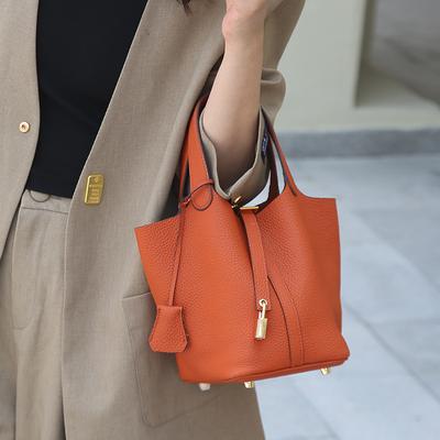 Bolso de Mano de Cuero Genuino de Gran Capacidad con Patrón de Lichi Exquisito y de Alta Calidad
