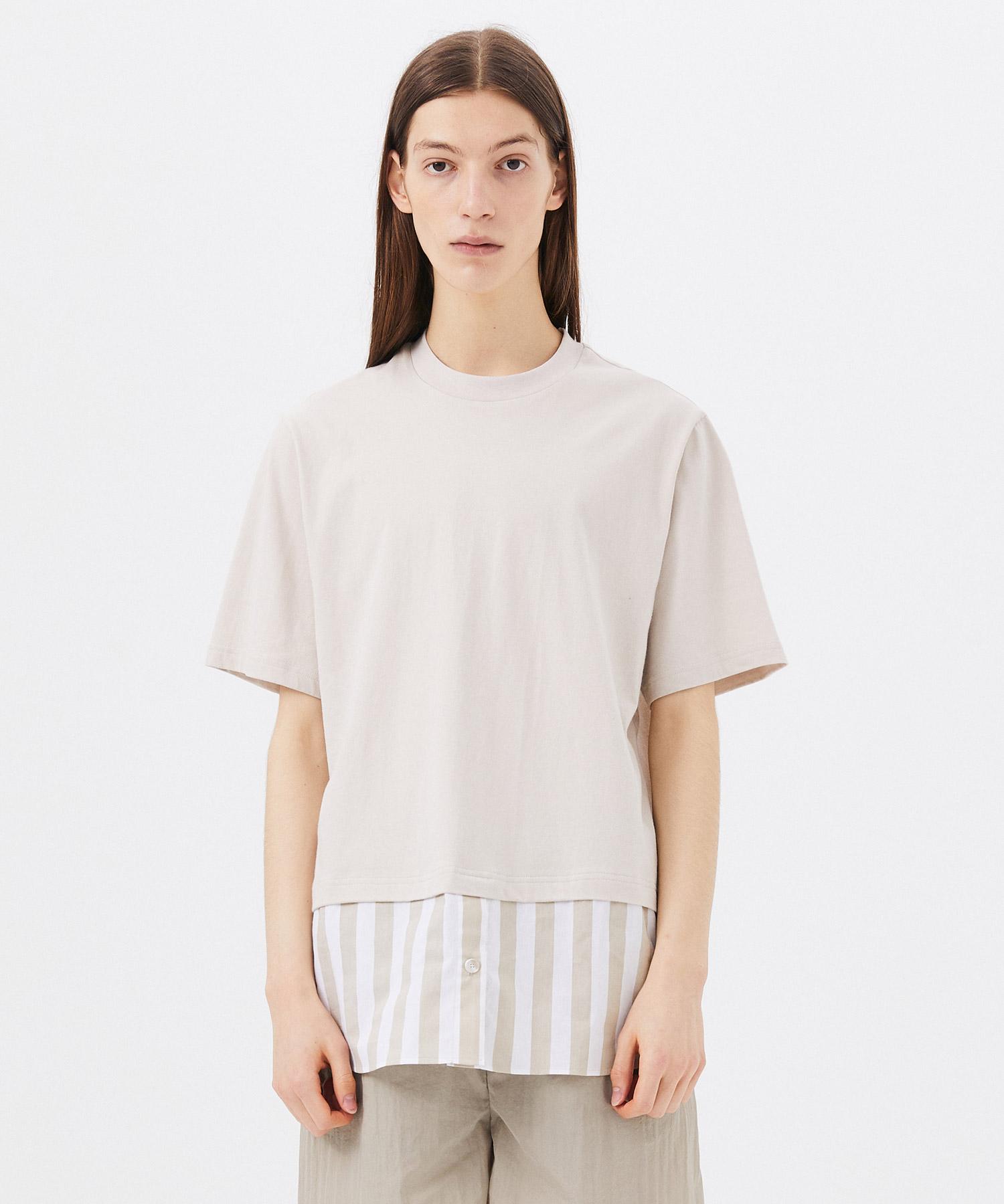 Odd Dot Striped Contrast Hem T-Shirt (Beige) F
