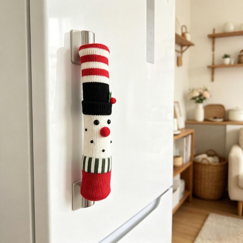 Christmas Appliance Handle Sleeve, Fabric Decoration with Handle-Over Form and Side Closure for Seasonal Kitchen Displays