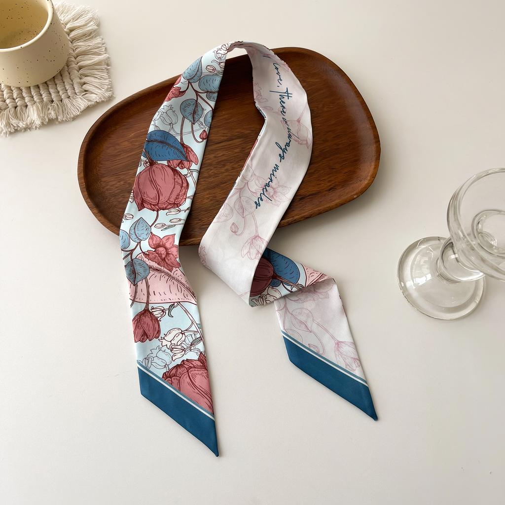 Europe  Fashion New National Style Small Nroken Flower Women's Decorative Twill Binding Bag Handle Silk Scarf Ribbon Scarf