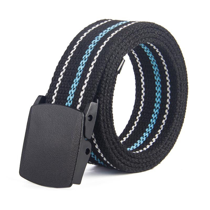 Striped Canvas Belt with POM Steel Buckle - Casual Woven Cotton Design