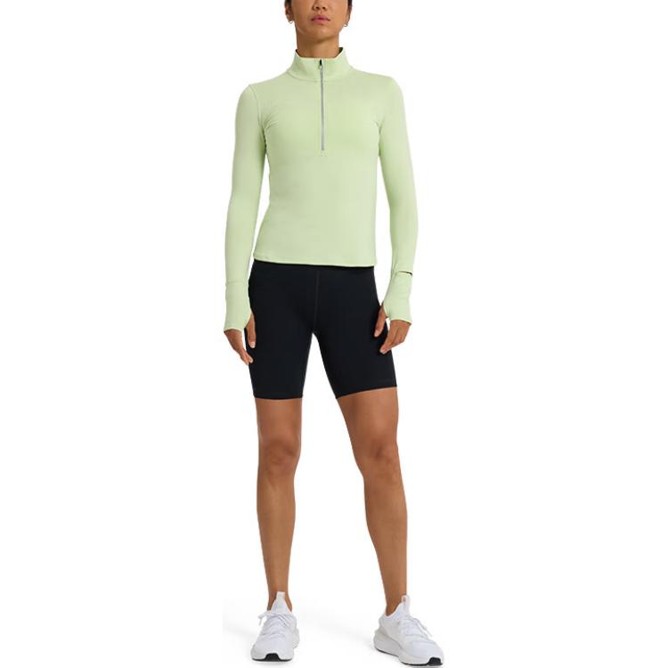 Under Armour Camisa Fitness Manga Longa Gola Alta Secagem Rápida Cor Sólida Feminina Tops Verde 1379349-383