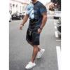 Tricou cu mânecă scurtă și pantaloni scurți pentru bărbați, set din două piese, stil fashion de vacanță, vară, imprimare 3D