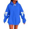 Women's Solid Color Bow Long Sleeved Loose Fitting Headband With Rope Hooded Sweatshirt Top