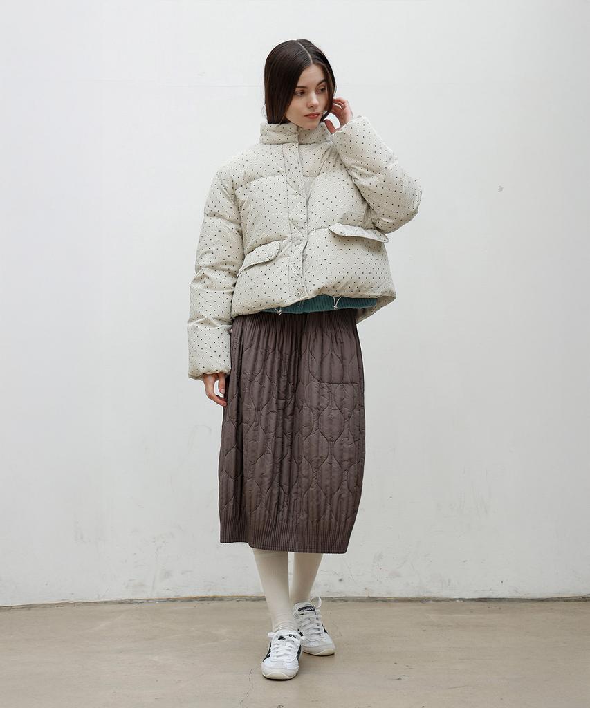 Waiowai Quilted Pleated Voluminous Midi Skirt_Brown