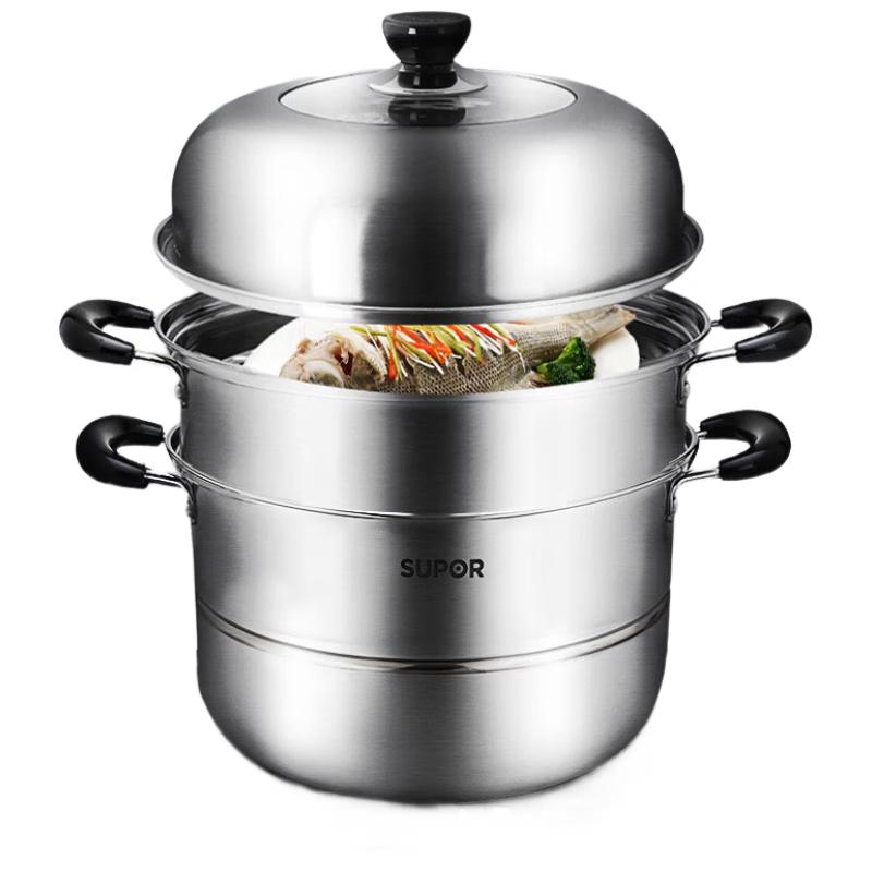 SUPOR 30cm 304 Stainless Steel Double Steamer with Timer