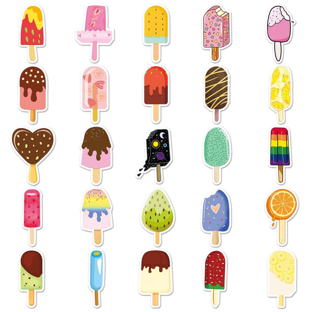 50pcs Cartoon Popsicle Graffiti Stickers for Summer DIY: Waterproof for Phones, Laptops, Journals, and Milk Tea Cups