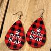 American Christmas Red Plaid Double-Sided Leather Footprint Earrings Available.