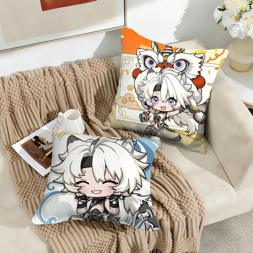 Lingyang Cute Wuthering Waves Cushion Cover Silky Short Plush Invisible Zipper Dustproof Sofa Pillow Case For Home Decor