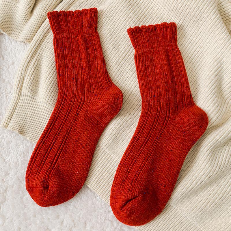 Female Autumn and Winter Thickened Warm Point Yarn Lace Lovely Wool Long Pile Pile Socks