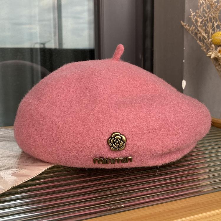 Wool Beret Women'S Versatile Face Small Three-Dimensional Stylish Bud Hat Japanese Literary And Artistic Painter Hat