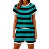 Women Casual Short Sleeve Two Piece Set with Pockets Lightweight Striped Top and Elastic Waist Shorts Summer Outfit