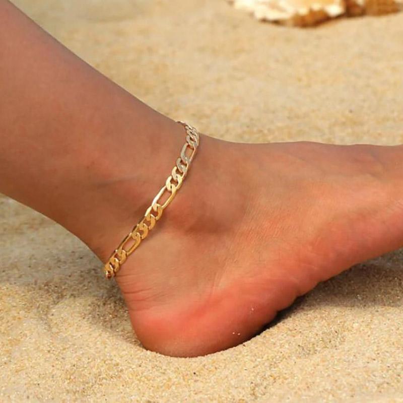 Chunky Figaro Chain Anklets For Women Punk Stainless Steel Gold Color Figaro Chain 21+10Cm Anklet Chain Summer Jewelry Gift