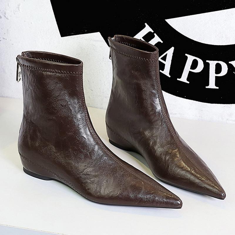 2025 Téli Cipők Női Lapos Csizmák Retro Parti Cipők Hegyes orrú Márkás Női Bokacsizmák Plüss Magasító Cipők 3cm