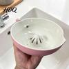Ceramic Serving Bowl for Grapes Berry Washing Bowl Raised Center Drainage Hole Fruit Rinse Small Herbs Self-Spinning Colander Kitchen Countertop