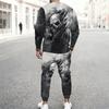 Men Black Background Purple Rose Skull Blue Butterfly Print Long Sleeve Sweatshirt Jogger Pants Two Piece Suit