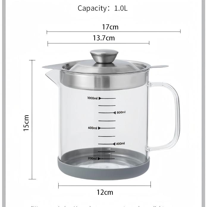 Pige Home 1L Abby Multifunctional Oil Filter Pot High-Borosilicate Glass Heat-Resistant & Dust-Proof Kitchenware