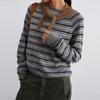 GREEN BELT Women's 100% Lambswool Color Block Stripe Round Neck Sweater