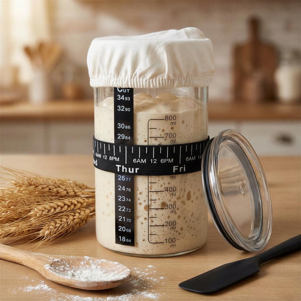 Starter Kit Large 800 Ml Glass Container For Leaven With Thermometer