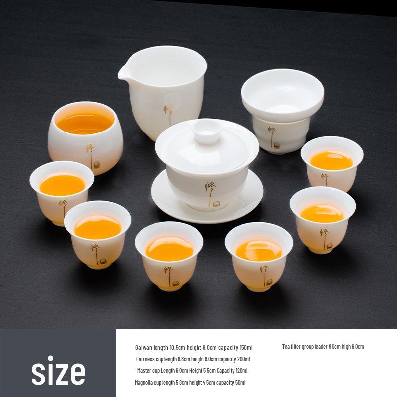 Sheep Fat Jade Porcelain Kung Fu Tea Set: Ceramic Gaiwan and Cup for Home Use - High-End Gift Box for Company Souvenir