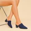 Damen Große Größe Frühling Spitzschuh Dicken Absätzen Sandalen Schuhe Casual Flyknit Blockabsatz Tiefe Öffnung Einfarbig Gestrickte Slipper Schuhe 34-43