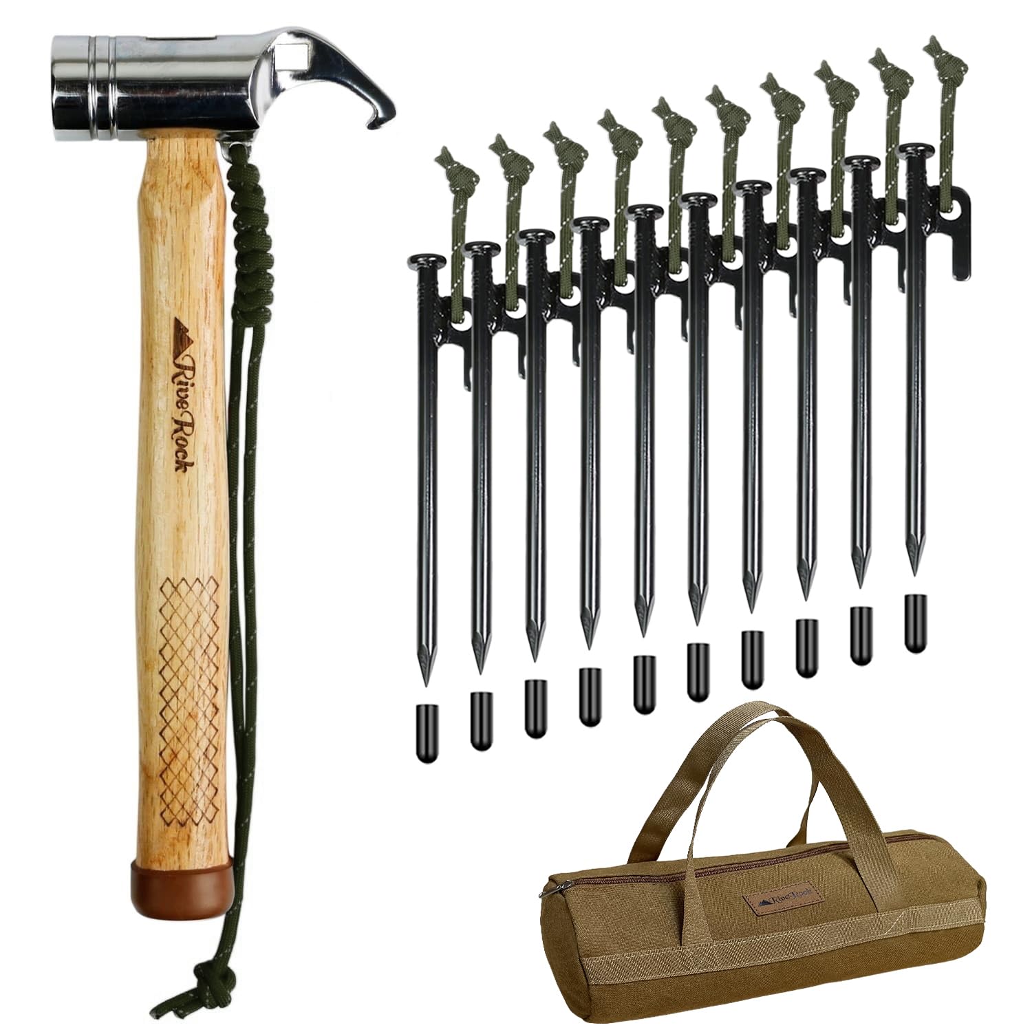 

Сумка для хранения молотка RiveRock Peg Hammer, светящаяся веревка, прочная, установка для палатки, установка для брезента (Холщовый колышек BackHammer20см 10 шт. темно-зеленый)
