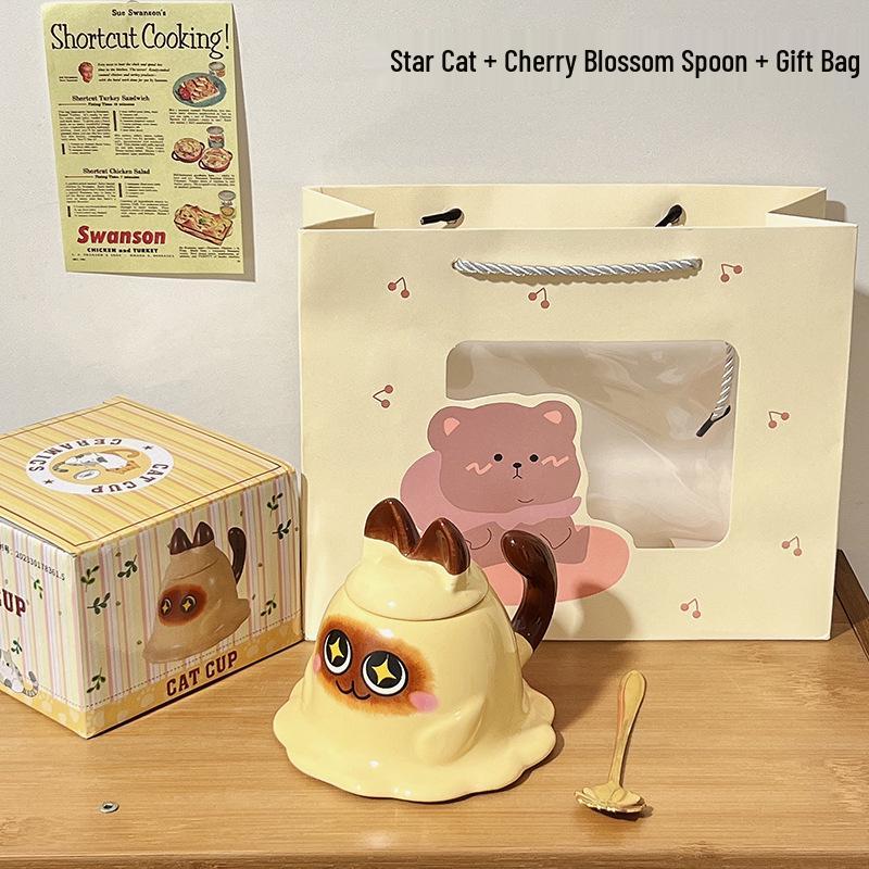 Creative Cartoon Cute Mug with Lid and Spoon - Large Capacity Ceramic Coffee Cup for Women & Couples