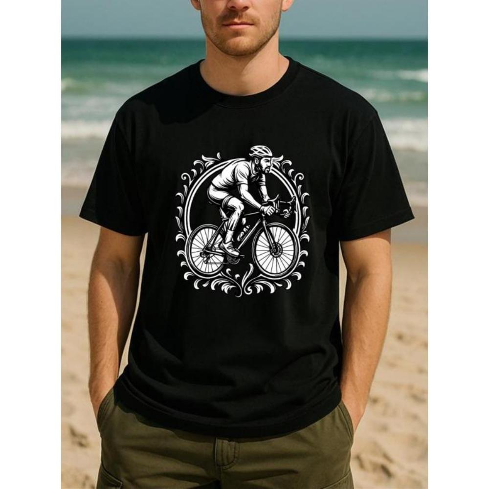 

European Sizes Retro Lace Cycling Scissors, Sporty Souvenir Photos, Men s Printed Short-sleeved Shirts, Medium-elasticity Fashionable Styles S чёрный