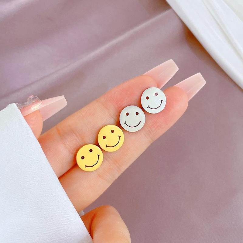 Round Smiley Face Minimalist Stud Earrings Cold Men'S And Women'S Earrings Personality Temperament Banquet Earrings