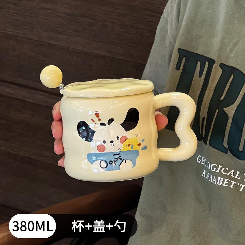 

Cartoon Ceramic Mug With Lid and Spoon Original Breakfast Cups of Coffee Cup for Tea Funny Mugs Personalized Gift Drinkware Beer 380ML