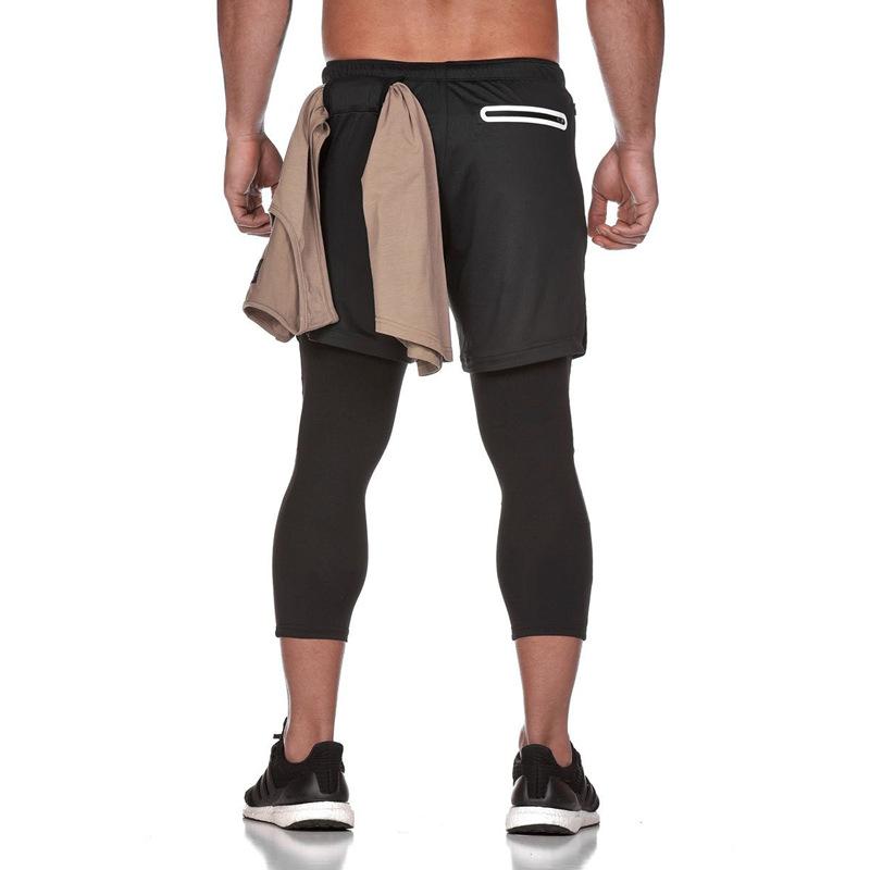 Sporting Pants Men Elastic Breathable Two Piece Running Training Pants Gyms Ankle-Length Pants Quick-drying Men Pants
