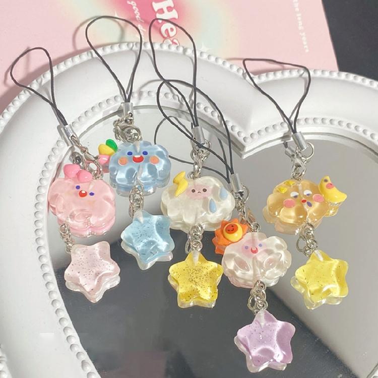 Acrylic Phone Strap Keychain Crystal Star Phone Lanyard Cloud Star Keychain